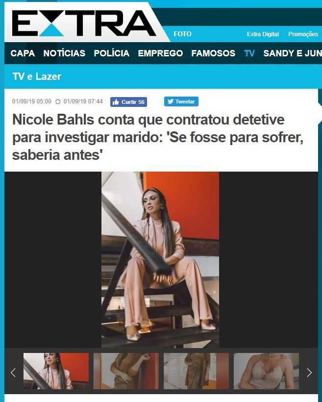 Nicole Bahls de Pinching em matéria do Canal Extra