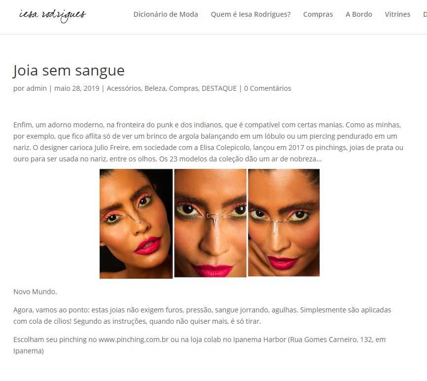 Pinching, joia sem sangue, no site Iesa Rodrigues